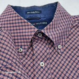 Tommy Hilfiger Men's Plaid Button Down Shirt L G 80s 2 Ply Fabric
